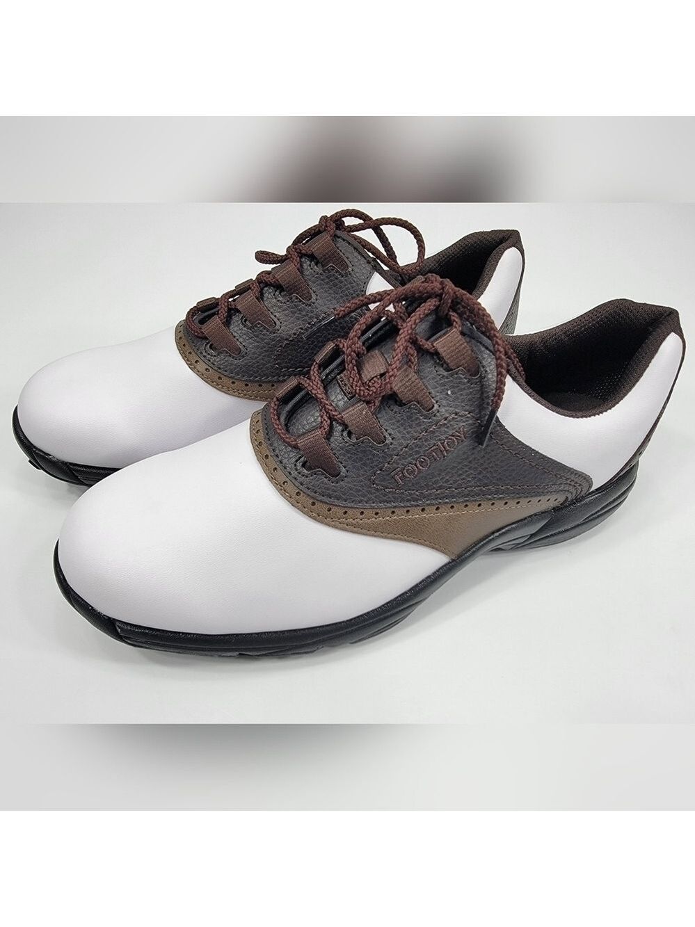 FootJoy GreenJoys Flexzone Golf Shoes Brown White 45402 Lace Up Cleats Mens 10.5